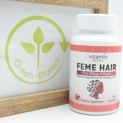 OEM ODM Feme Vitamin Rambut HACCP 60 Kapsul Per Botol Untuk Pertumbuhan Rambut